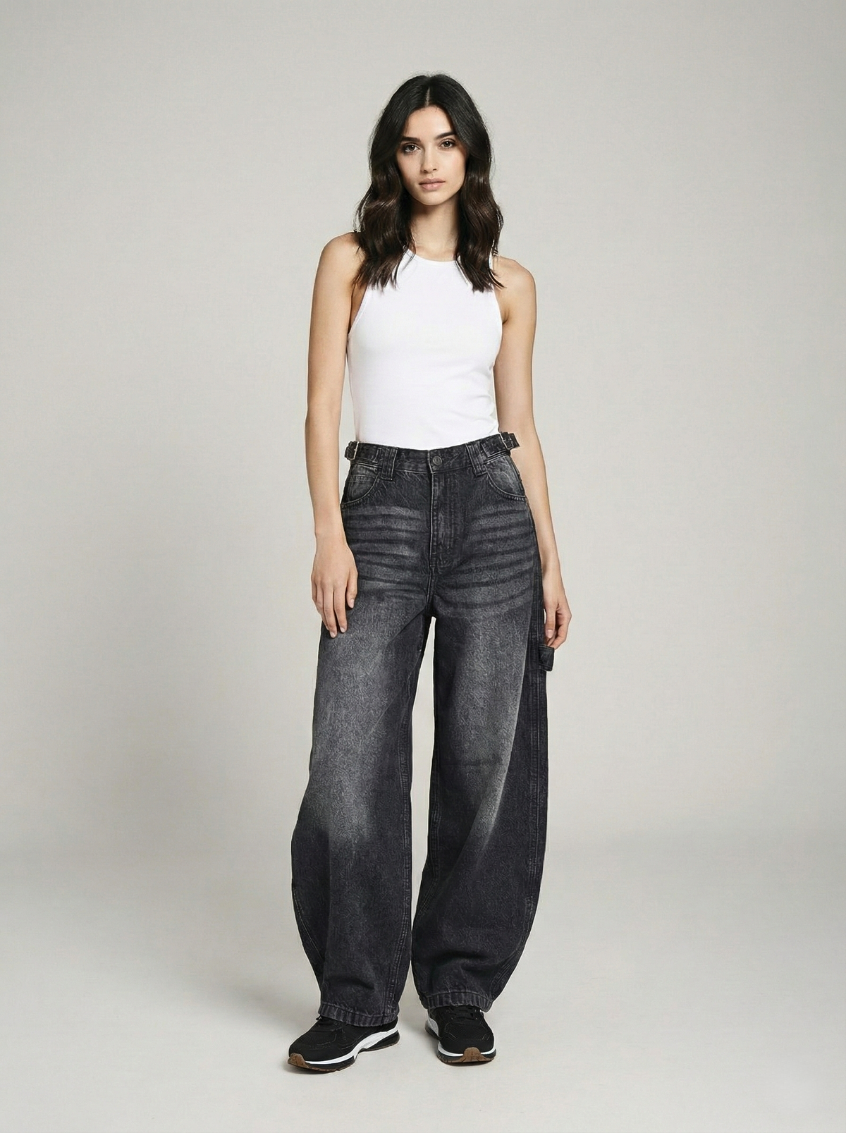 Charcoal Faded Black Mid-rise Carpenter Jeans.
