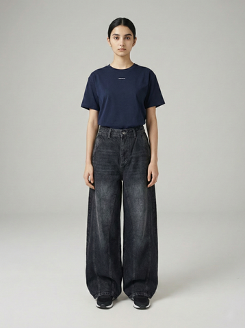 Tinted charcoal washed wide-leg jeans