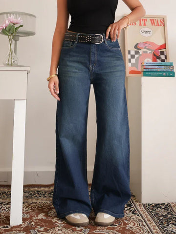 Luxe Celestial Blue Tinted Wide Leg Jeans