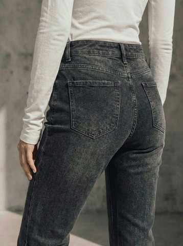 Faded Black Mid-rise Flare Jeans