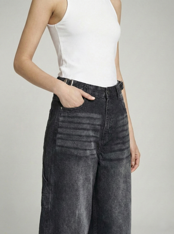 Charcoal Faded Black Mid-rise Carpenter Jeans.