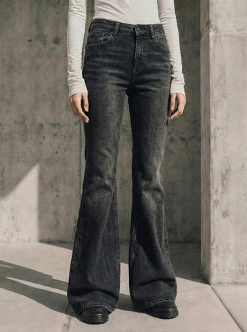 Faded Black Mid-rise Flare Jeans