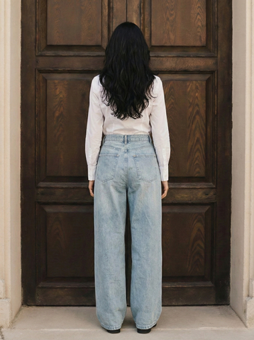 Frost Blue pleated wide-leg jeans