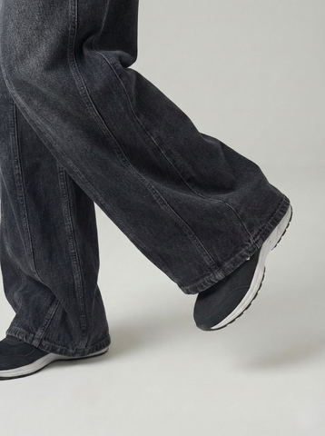 Tinted charcoal washed wide-leg jeans