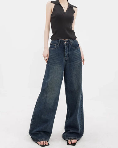 lndigo green high waisted wide leg jeans