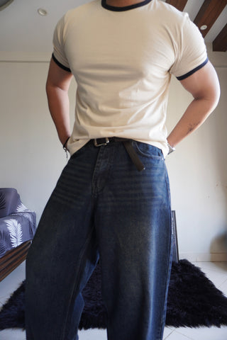 Retro Slate Blue Washed  Wide Leg Jeans (Unisex)