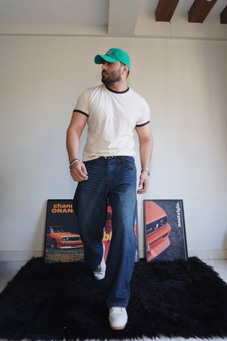 Retro Slate Blue Washed  Wide Leg Jeans (Unisex)