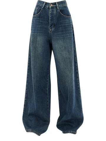 lndigo green high waisted wide leg jeans